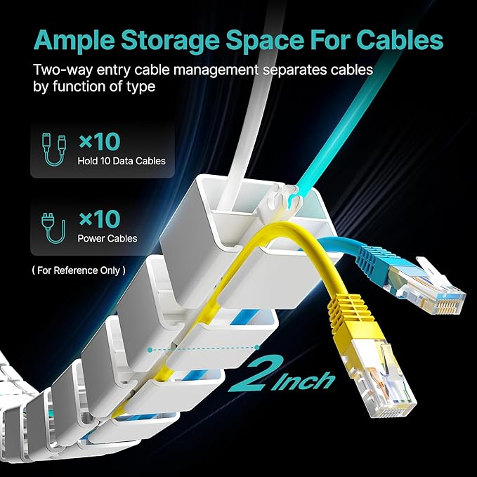 PEGZONE Under Desk Cable Management Spine – Flexible Cable Snake Organizer for Standing Desk, Screw-Mounted Vertebrae Wire Management for Table, White