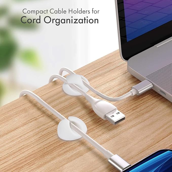 Convenient Cable Clips – Sticky, Compact Cable Holders for Cord Organization – Cord Keepers with 3M Strong Adhesive Backing for Organizing Power Cables, Phone Chargers, USB Cables & More – 6 Pack