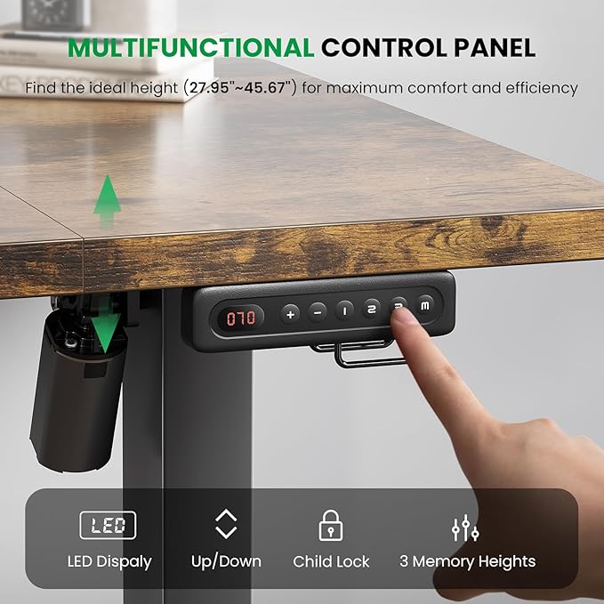 SIAGO Electric Standing Desk Adjustable - 55 x 24 Inch Sit Stand up Desk with Cable Management - 3 Memory Preset Adjustable Height Table