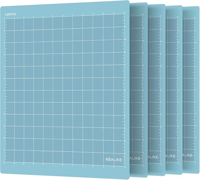 REALIKE LightGrip Cutting Mat Compatible with Cricut Maker 3/Maker 4/Maker/Explore 3/4/Air 2/Air/One (12x12 Inch 5 Mats), Blue Light Grip Adhesive Sticky Cutting Mats for Crafts