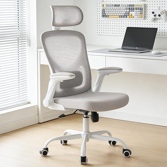 Office Chair,Ergonomic Office Desk Chair with 2D Adjustable Lumbar Support,3D Headrest,2D Arms,330LBS High Back Mesh Computer Home Office Chairs Rolling Tilting Swivel Executive Chairs Grey