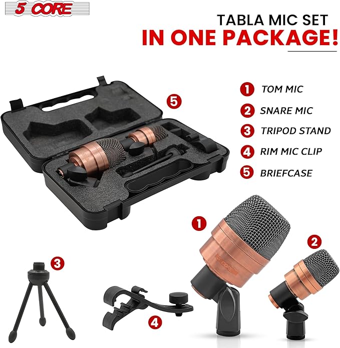 5 CORE Tabla Mics Professional Dual Microphone Set Best Condenser Mics for Instrument Bayan & Dayan Recording for Live On Stage Studio Temple Classroom- Tabla MIC 2XP COPPEREX