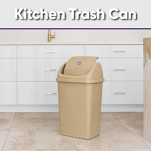 Superio Kitchen Trash Can 13 Gallon with Swing Lid, Plastic Garbage Can Outdoor and Indoor, Large 52 Qt Recycle Bin and Waste Basket for Home, Office, Garage, Patio, Restaraunt (Beige, 2 Pack)