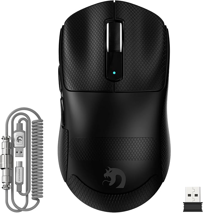 MAMBASNAKE M3 Wireless Gaming Mouse with Lightweight 39g,PixArt PAW3395 PRO Sensor 40K DPI,Tri Mode-2.4G/Bluetooth/Wired,100M Clicks Micro Switch,Coiled Cable,Programmable for Win PC Mac(Black Tape)