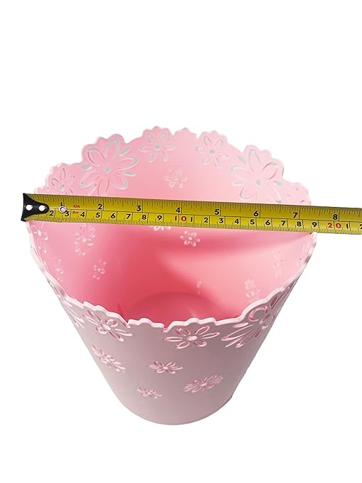 Wastebasket, Hollow Flower Shape Plastic Lidless Wastepaper Baskets Trash Can (Pink, Medium)