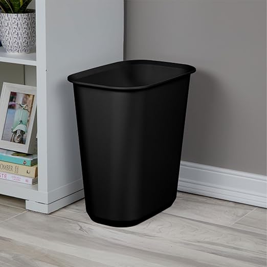 Sterilite 5.5 Gallon Rectangular Wastebasket Easy to Clean Open Top Durable Home Kitchen Trash Bin, Fits 8 Gallon Liner, 18 Pack, Black