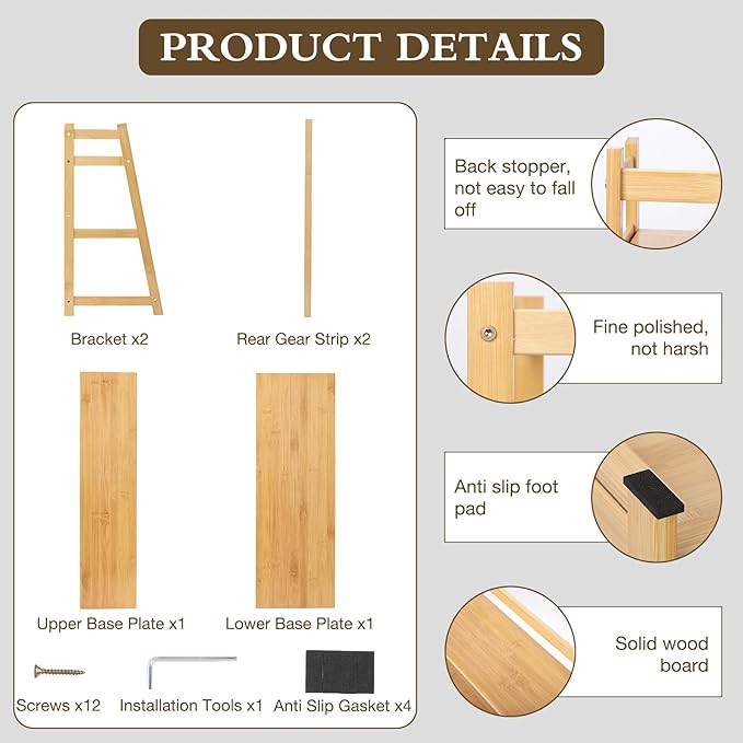 2-Tier Ladder Desktop Bookshelf, 23.62" Wide Wooden Countertop Storage Hutch for Office, Dorm and Home, Small Desk Organizer for Books and Decor