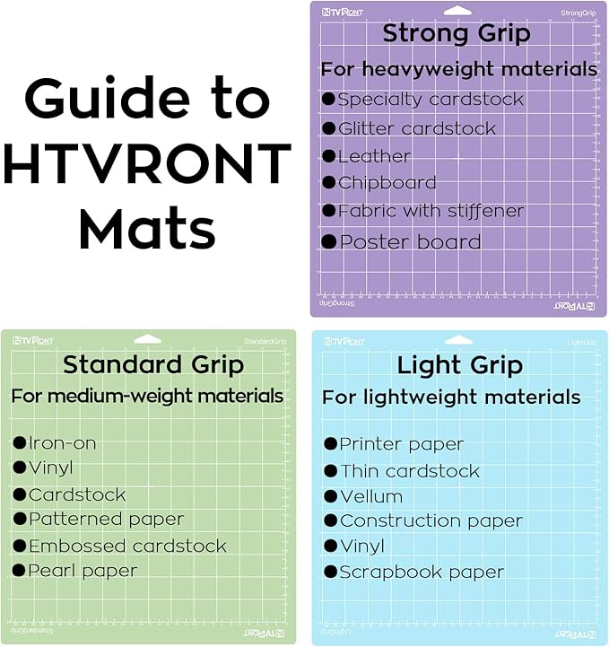 HTVRONT Cutting Mat, 3 Pcs Cutting Mat 12x12(Standard, Light, StrongGrip) Compatible with Cricut Maker 4/Maker 3/Maker/Explore 4/3/Air 2/One, Variety Adhesive Sticky Cutting Mats Accessories