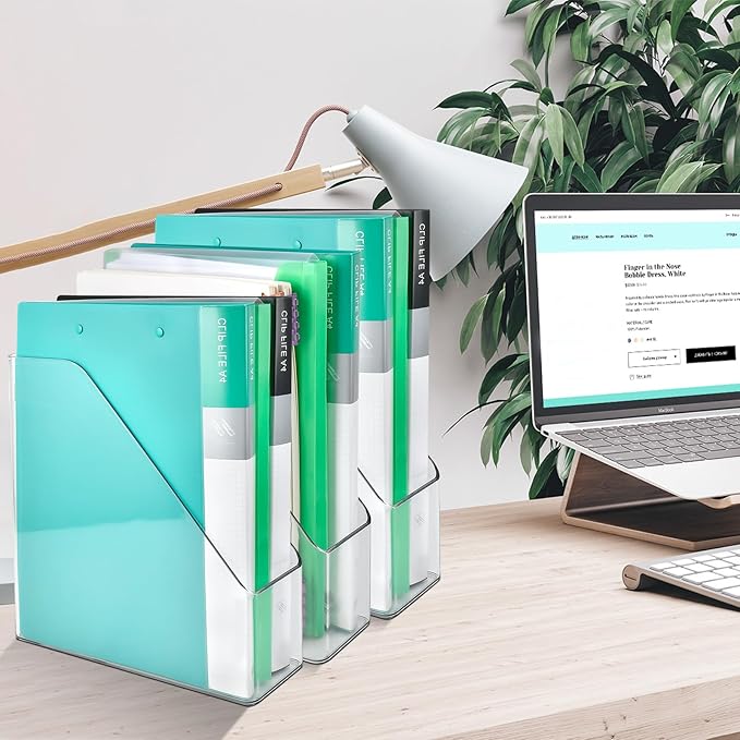 2 Pack Acrylic Magazine File Holder,A4 Vertical File Organizer with Handle for Desk,Clear Document Rack File Folder Storage Bin for Home Office School