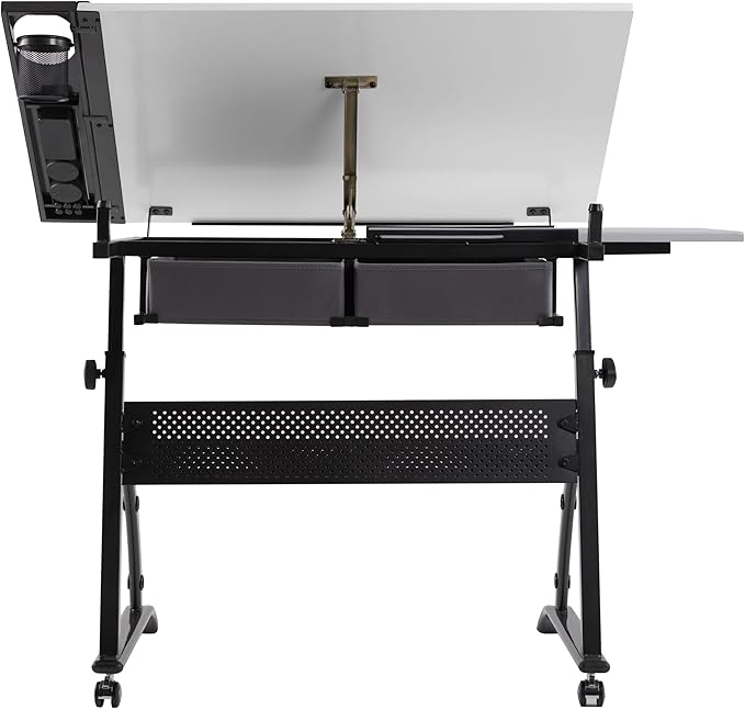 SD Studio Designs Core 2 Pc Craft Center - 35.5" W Angle Adjustable Drafting Table with Cloth Drawers, Side Shelf and Stool