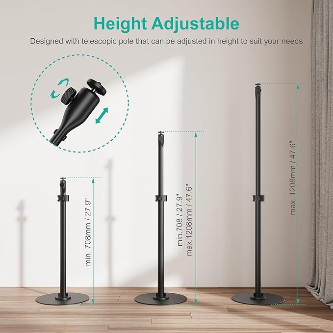 WALI Projector Stand for 1/4-Inch Screw, Projector Floor Stand Max 47.6" Height, Projectors Mount Holds up to 13.2lbs for Home Office, Projectors, Camera, (PM-004-B), Black
