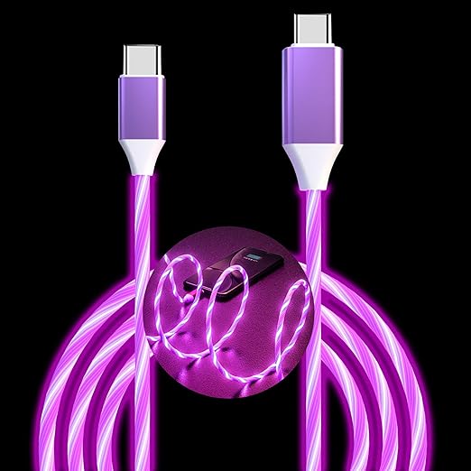 USB C to USB C Cable 3A Light Up C to C Cable LED C to Type C Fast Charging Cord for Samsung Galaxy S23 S22 S21 S20 Ultra, i-Phone 15 Pro Max Plus, iPad mini Pro Air(3.3FT,Purple)