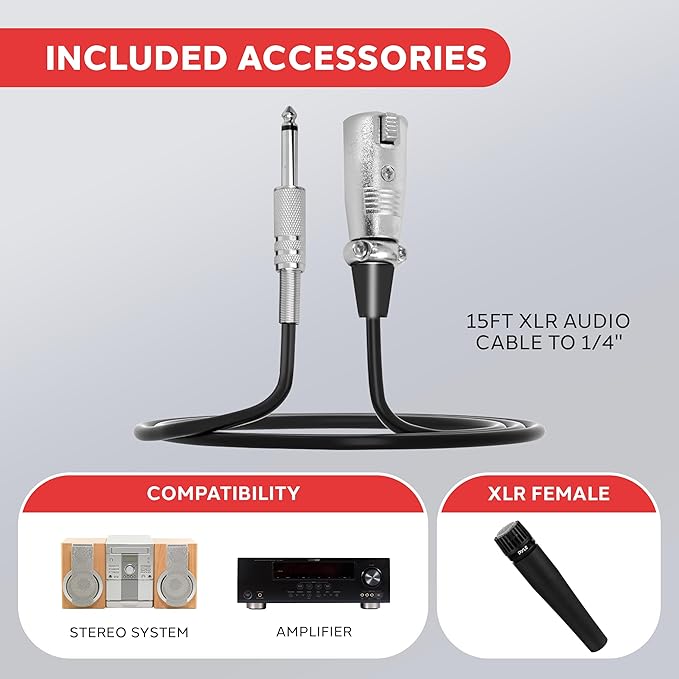 PylePro Dynamic Handheld Microphone, Professional Moving Coil Mic with Built-in Pop Filter, Wide Frequency Response, High Signal Output, Rugged Design, Low Noise Circuitry, 15' ft. XLR Cable Included