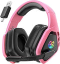 Tatybo Wireless Gaming Headset for PC, Ps5, Ps4, 2.4 Ghz USB & Type-C Gaming Headphones with Microphone, 30H Battery Bluetooth Headphones for Switch, Laptop, Mobile, Mac (Black Pink)