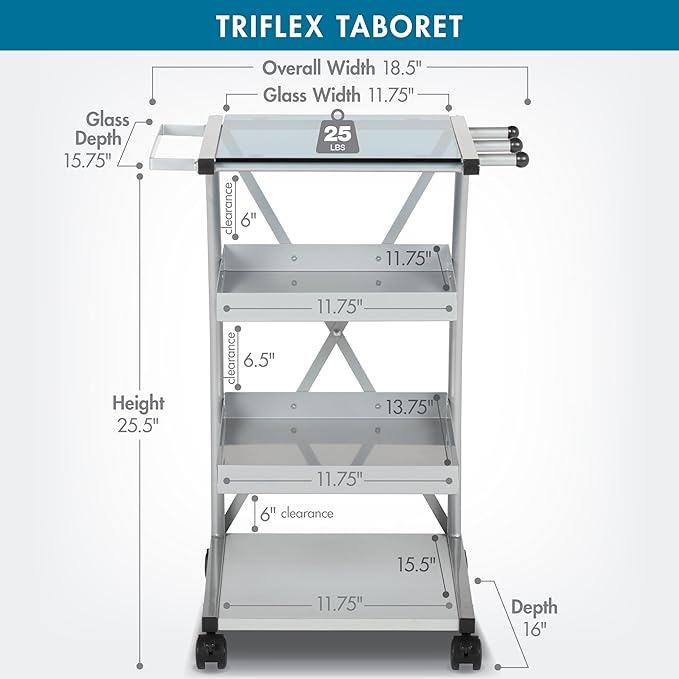 SD STUDIO DESIGNS Modern Triflex Mobile Storage Taboret for Arts and Crafts Silver 18.5" W x 16" D x 25.5" H