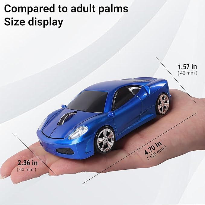 elec Space Wireless Mouse, 2.4GHz Cool Sport Car Shape Wireless Mouse Optical Cordless Mice with USB Receiver for PC Laptop Computer Notebook 1600 DPI-Blue