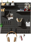 SHGJ&SOFT Peg Board Wall Organizer Panels, 22pcs - Includes 4 Black Pegboards & Accessories, Plastic Pegboard for Home，Office, Craft Room, Gaming Setup, 24″×24″, Wall Mount Display Pegboard Panel Kits