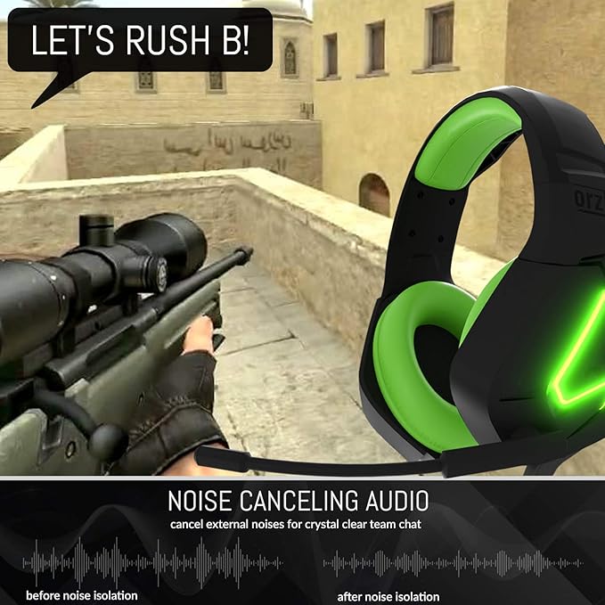 Orzly Gaming Headset (Green) for PC and Gaming Consoles PS5, PS4, Xbox Series X | S, Xbox ONE, Nintendo Switch & Google Stadia Stereo Sound with Noise Cancelling mic - Hornet RXH-20 Sagano Edition