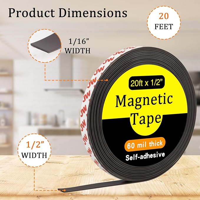 Value Pack 20FT Magnetic Tape with Adhesive Backing,Wide 1/2" Magnet Tape Strips for Creative People