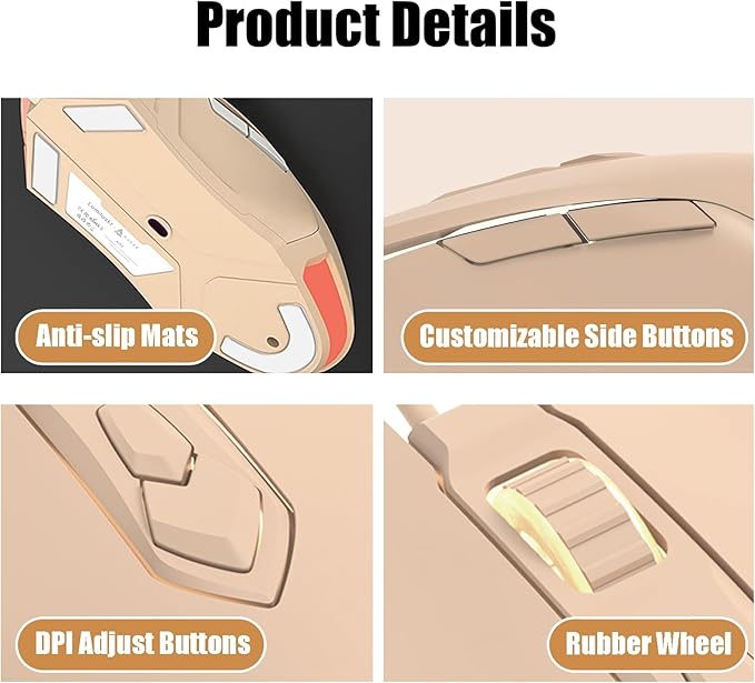 Lomiluskr AJ52 RGB Wired Gaming Mouse, 7 Programmable Buttons, Computer Mice with RGB Lighting, 200-4800 DPI Adjustable, for Windows/Mac OS/Linux (MilkTea)