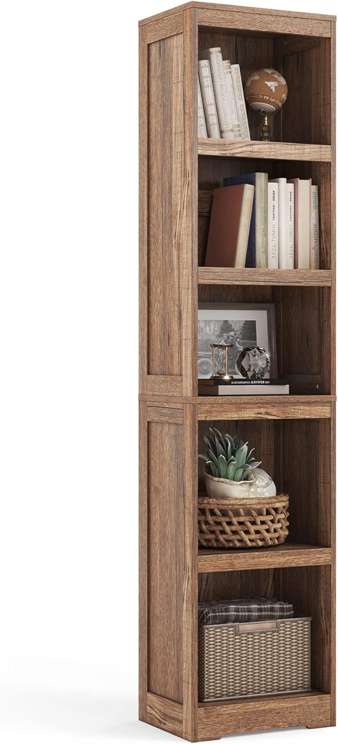 LINSY HOME 5-Shelf Bookcase, Narrow Bookshelves Floor Standing Display Storage Shelves 68 in Tall Bookcase Home Decor Furniture for Home Office, Living Room, Bed Room - Dark Brown