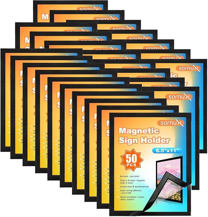 8.5 x 11 Magnetic Sign Holder 50 Pack, Self-Adhesive Wall Mount Sign Holder, Magnetic Document Holder for Home Office Store Poster Paper