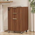 INNOD 3 Drawer Fluted Mobile File Cabinet with Lock, Rolling File Cabinet, Under Desk Wooden Filing Cabinets for Home Office (Walnut)