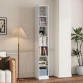 TUSY 85.5 Inch Tall Bookshelf with Doors - 7 Tier Bookcase with Glass Doors and Drawer, 23.6" Wide Storage Cabinet with Open Shelves for Living Room, White Book Shelf for Home Office, Study (C)