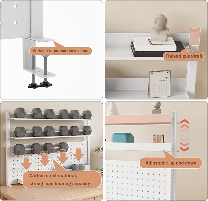 Clamp on Desk Organizer Shelf, Desk Extender with Pegboard, Gaming/Computer Desk Accessories with Shelf, Privacy Panel for Office, Clamp-on Desktop Shelving Syste (Black, Black, 47.0in/120cm)