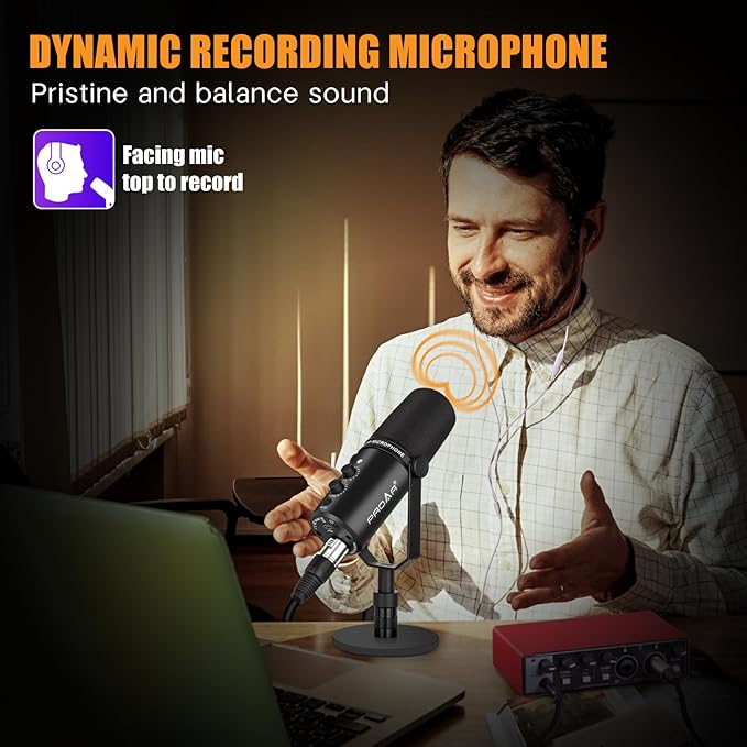 XLR/USB Dynamic Microphone,PC Computer Microphone for Podcasting,Vocal Recording,Live Streaming,Gaming,Voice-Over,All Metal Professional Studio Mic Kit with Noise Cancelling,USB-C Port