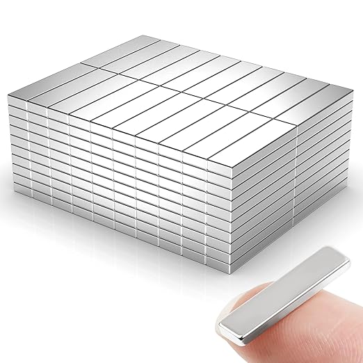 200 Pack 20x5x2 mm Rare Earth Neodymium Magnets, Powerful Small Strong Metal Rectangular Bar Magnetic Strip Magnet for Fridge Garage Kitchen Science Craft Office, Silver