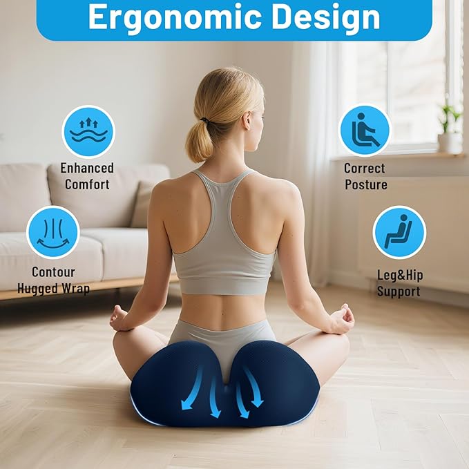 CushZone Memory Foam Seat Cushion for Office Chair, Ergonomic Coccyx Cushion for Desk Chair, Tailbone Support Pillow for Long Sitting, Non-Slip Seat Pad for Home, Gaming Chair -Navy Blue, X-Large