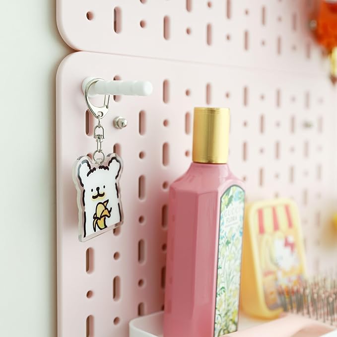 No Drill Pegboard Wall Organizer - HIPS Material Gaming & Office Storage with Accessories, White/Black/Pink Combination for Men Women Space-Saving (Pink)