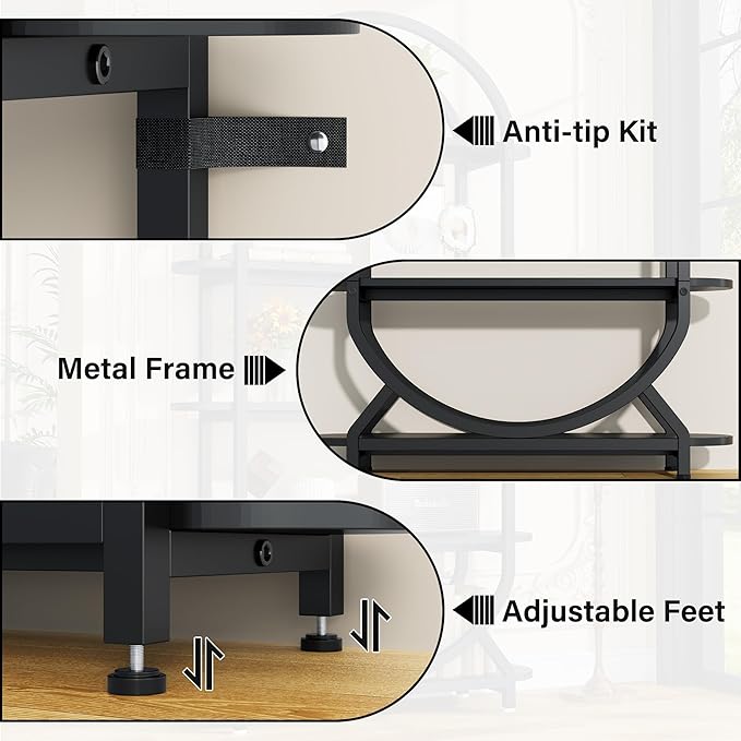 Jehiatek Arched Bookshelf Bookcase, 71 Inches Tall Industrial Book Shelf with Sturdy Metal Frame, E1 Quality Boards, Freestanding Display Shelving Unit, Black
