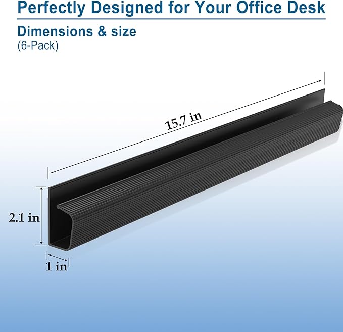 Cable Management J Channel Under Desk - Easy Installation, Black