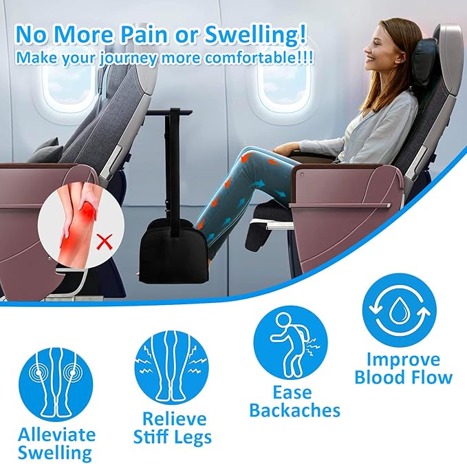 Foot Rest Airplane, Airplane Foot Hammock with Wider Support, Memory Foam Plane Footrest for Feet Leg Rest Hammock Comfortable Foot Sling for Long Flight Travel Essentials Plane Trip, Black