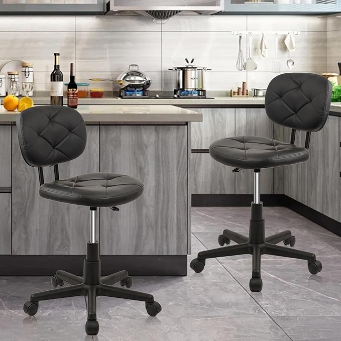 KLASIKA Rolling Stool Chair with PU Leather Backrest and Adjustable Height for Computer Home Standing Desk 2 Pack