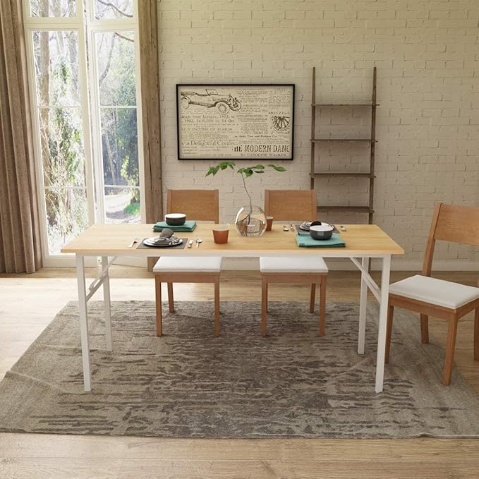 Need Home Office Desk - 62 Inches Large Computer Desk Sturdy Black Table Foldable Desk Gaming Computer Table No Assembly Required Teak&White AC5BW(157.5 * 60)
