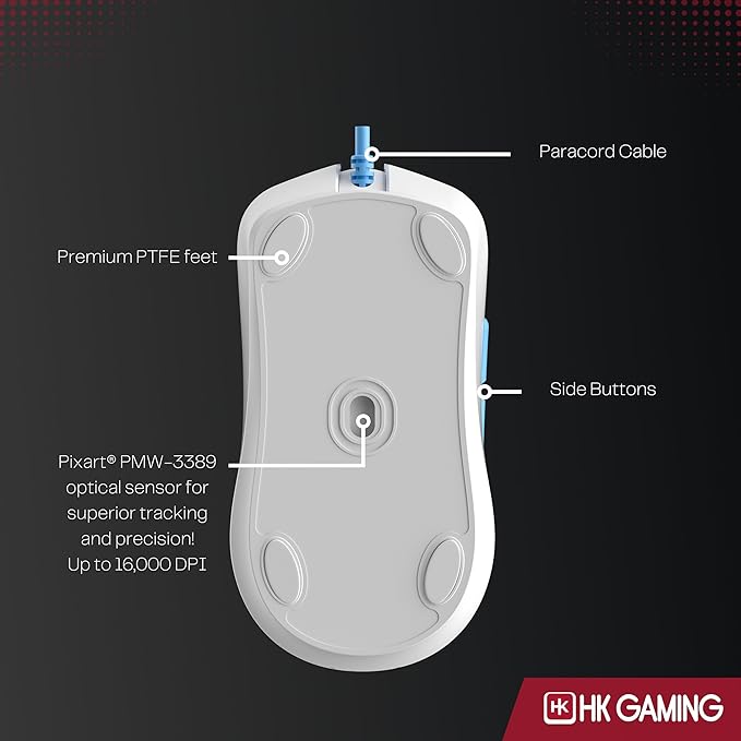 HK GAMING Mira XM1 Ultra Lightweight Gaming Mouse | 58 Grams | max 16000 cpi | 1kHz USB Wired | 6 Buttons | Anti Slip Grips (Massalia)