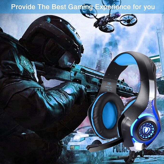 BlueFire Stereo Gaming Headset with Microphone for PS5 PS4 Xbox One Switch PC Mac – Wired Over-Ear Headphones with Surround Sound, Soft Memory Foam, Noise Canceling Mic, Light, 3.5mm Jack (Blue)