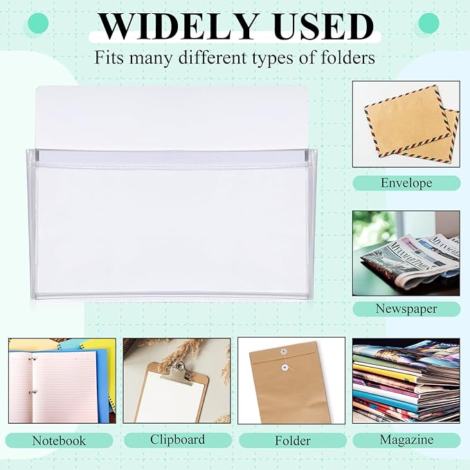 Henoyso 2 Pcs Magnetic File Holder 12 x 9.5 inches Paper Holder Magnetic Pen Dry Erase Marker Organizer Fridge Pocket Organizer for Whiteboard Refrigerator (White)