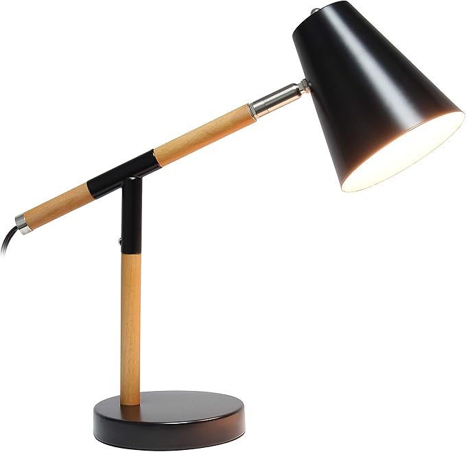Simple Designs LD1059-BLK Wooden Pivot Desk Lamp, Matte Black
