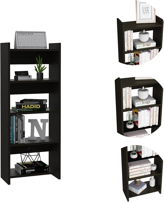 Penau Modern 2-Piece Home Office Set, 7-Shelf Bookcase and Drawer Desk, Black Wengue Finish, Compact Design for Small Spaces
