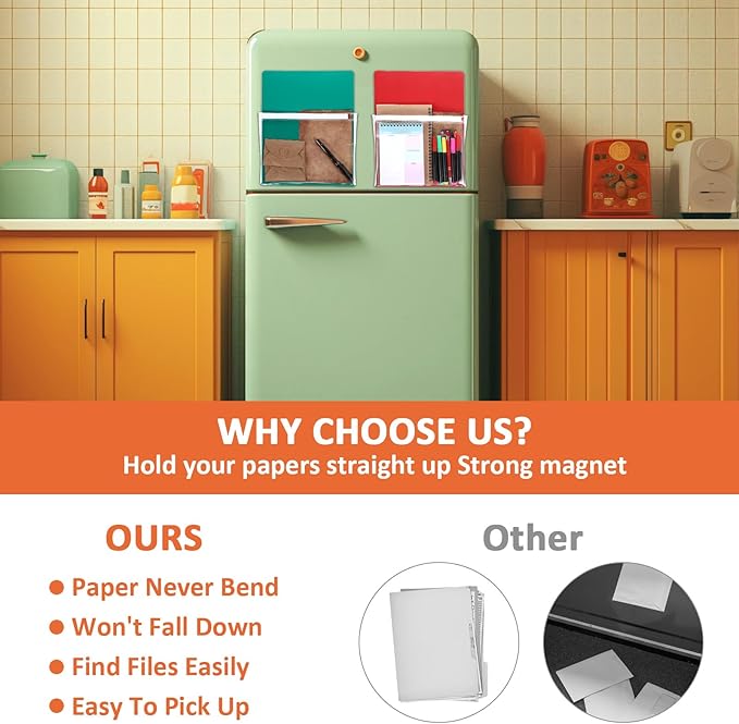 Tobeelec 6 Pcs Magnetic Wall File Organizer Magnetic Wall File Holder Refrigerator Magazine Holder for Mail Letters Paper Teacher Office Classroom Loker Supplies, 12 x 9.5 Inch (6 Colors)