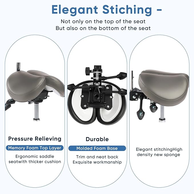 Saddle Stool with Wheels,Rolling Stool with Back Support&Split Seats,Ergonomic Stool Saddle Stool for Hair Stylist for Dentist Salon Tattoo(Drak Grey
