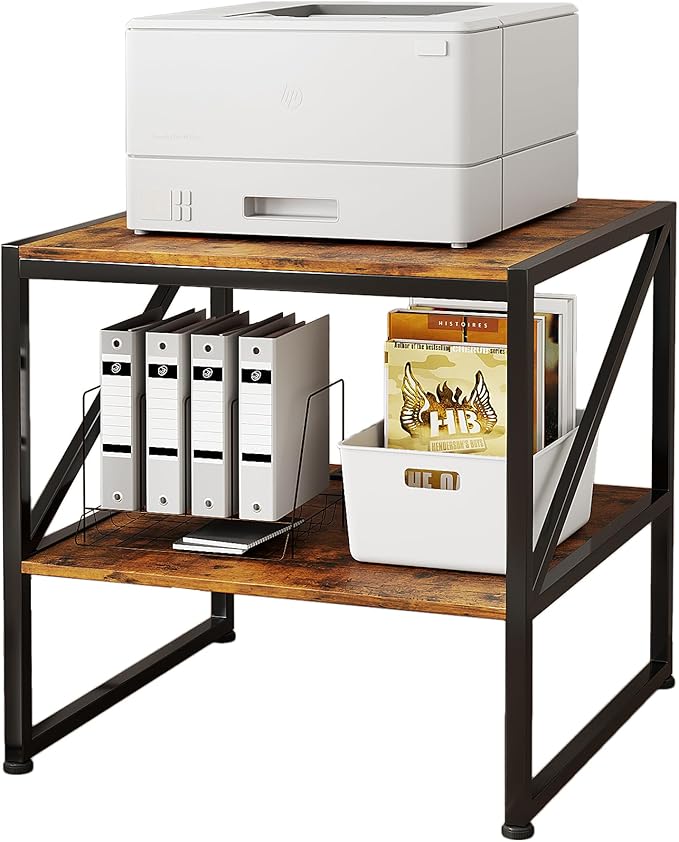 CAIYUN 2-Tier Large Priner Stand with Storage Shelf, 20"×20" Under Desk Printer Table for Home Office, End Table for Living Room, Heavy Duty Storage Rack for Scanner Fax Heat Press, Rustic Brown