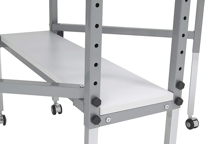 Sew Ready Foldable Hobby and Cutting Grid Table - 58.75" W x 36.5" D White Arts and Crafts Table with Grid Top and Silver Storage Drawers