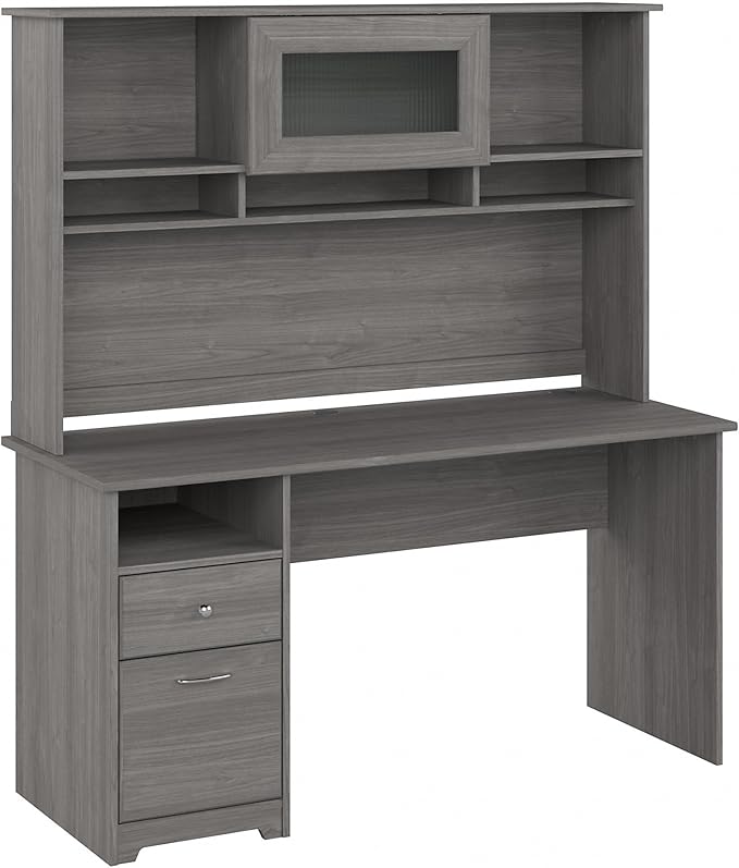 Bush Furniture Cabot 60W Single Pedestal Desk and Hutch, Modern Gray