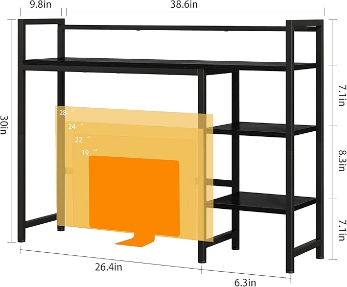 38.6" Book Shelf with 3 Tier Open Shelves Bookshelf and Desk Shelfs to Combined for Computer Desks, Desk Hutch for Top of Desk, Bookcase for Dorm or Office, Adjustable Desktop Shelf, Black