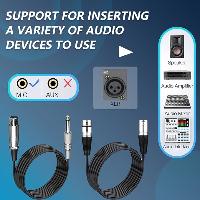 LyricLoom Professional XLR Microphone Wired with Stand, Metal Vocal Dynamic Microphone with Two Cable(16.4 XLR Male to Female & 6.35mm), Corded Microphone for Karaoke, Speaker, Singing, Recording